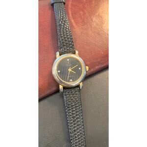 Women's Salvi Swiss Quartz Watch, Gold Tone with Black Leather Band